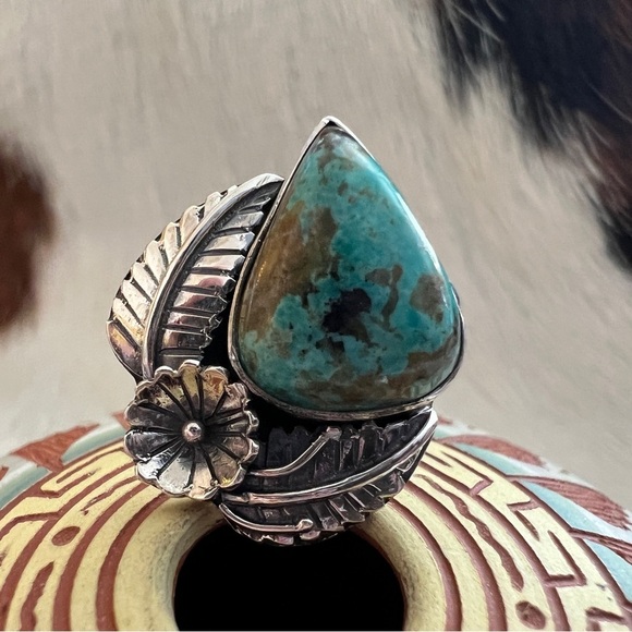 ❤️ Kingman Turquoise Decorative Statement Navajo Western Sterling Ring Sz 6.25 - Picture 5 of 16